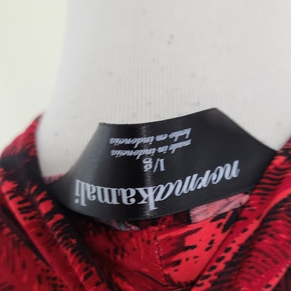 Norma Kamali red feather print wrap dress V-neck Designer Women's size large - Picture 5 of 6